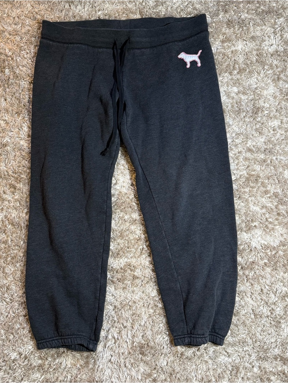“Pink Academy” Victoria's Secret Black Jogger Sweatpants with Pink Dog Logo